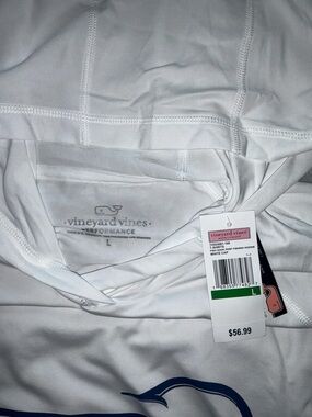 Vineyard Vines White Performance Fishing Hoodie with Blue Whale Accent